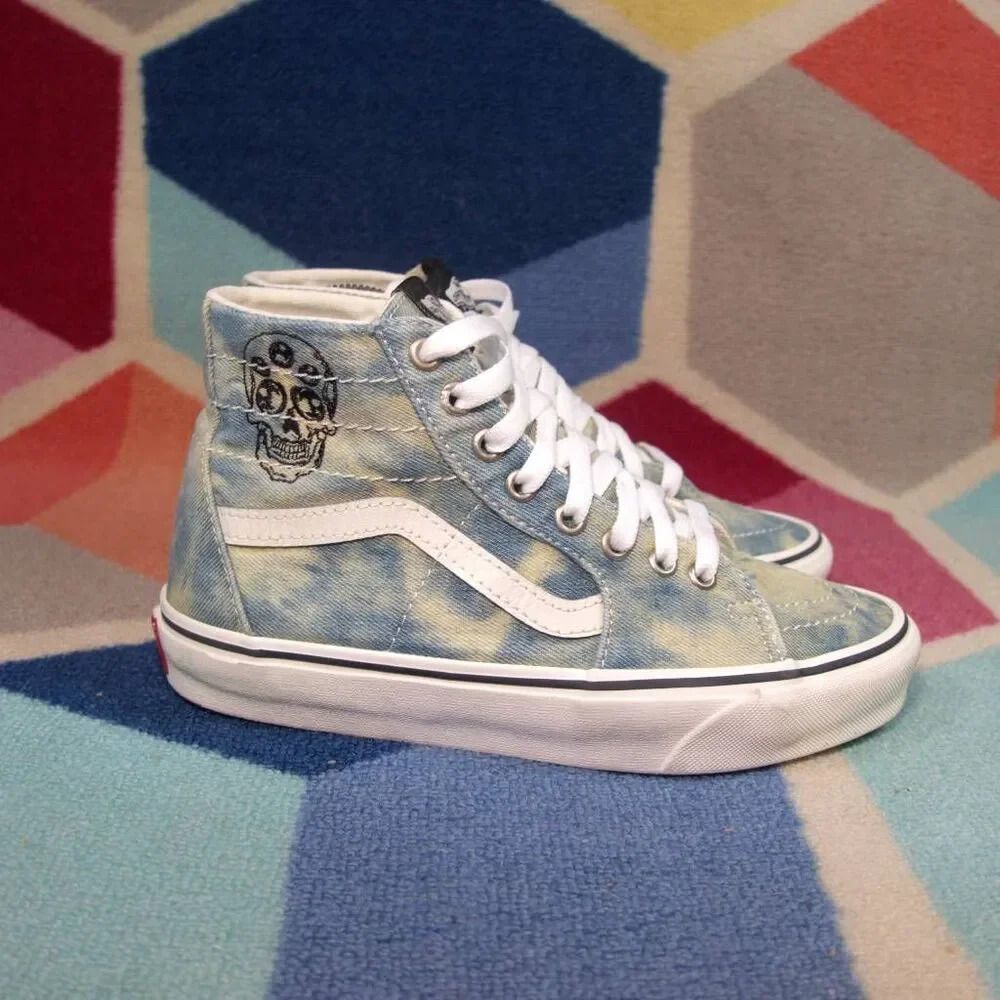 VANS SK8-HI Tapered Denim Embroidery Skull Sneakers size 6.5